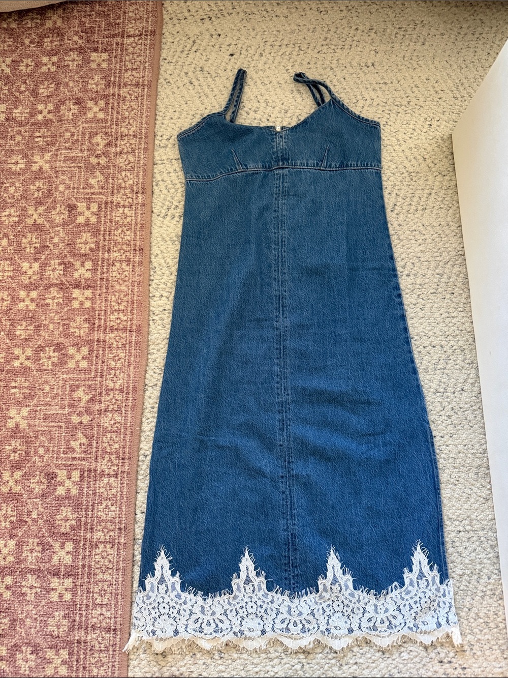 Levi's Blue Denim Maxi Dress with White Lace Trim
